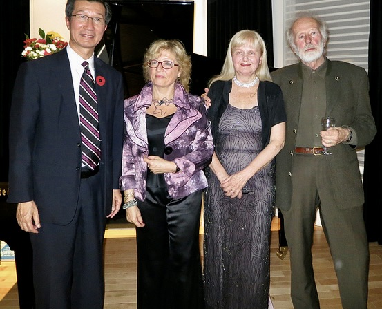 Christina Petrowska Quilico with Murray Schafer, composer after giving a concert at the Canadian Music Centre,  Elisabeth Biel, Director and a visiting Chinese diplomat